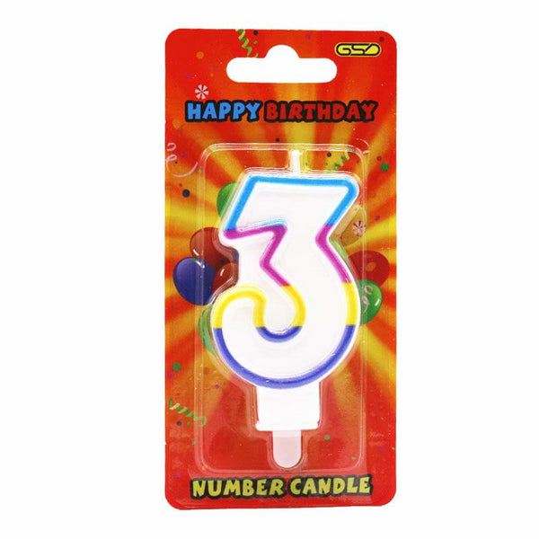 Rainbow Number Candle - Perfect for 3rd Birthday Celebrations